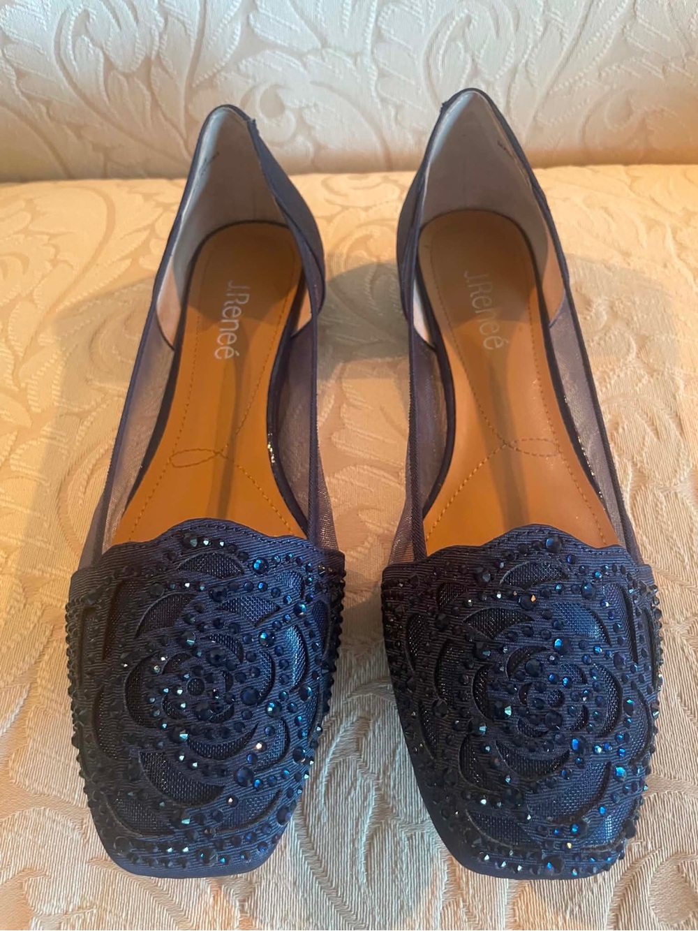 Navy Embellished Mesh Flats 9.5